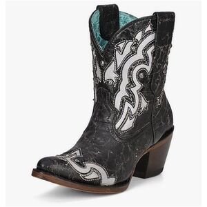 NIB Corral A4272 Black White Inlay Western Ankle Boots Coastal Cowgirl 8.5 Boho